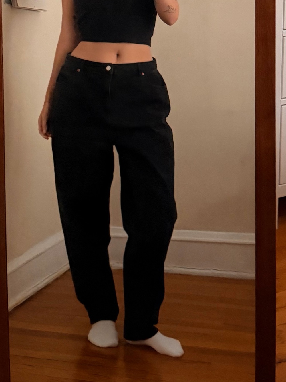 High-Waist Black Straight-Leg Jeans